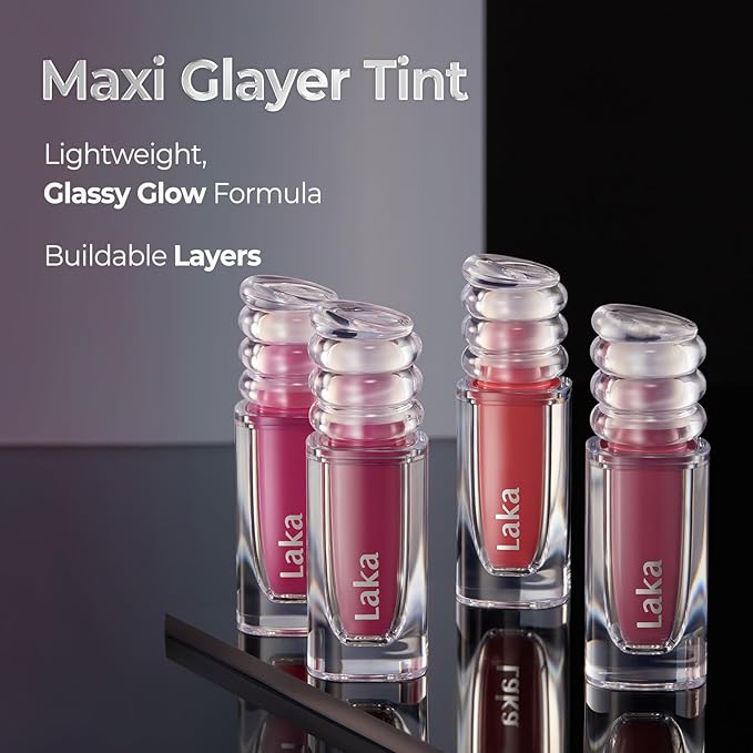 Laka Maxi Glayer Tint 3.8g/0.13oz., Glass Layer of Gloss, Ultra Glow & Vivid Layerable Pigments, High Shine Lip Oil, K-Beauty (#615 Skip)