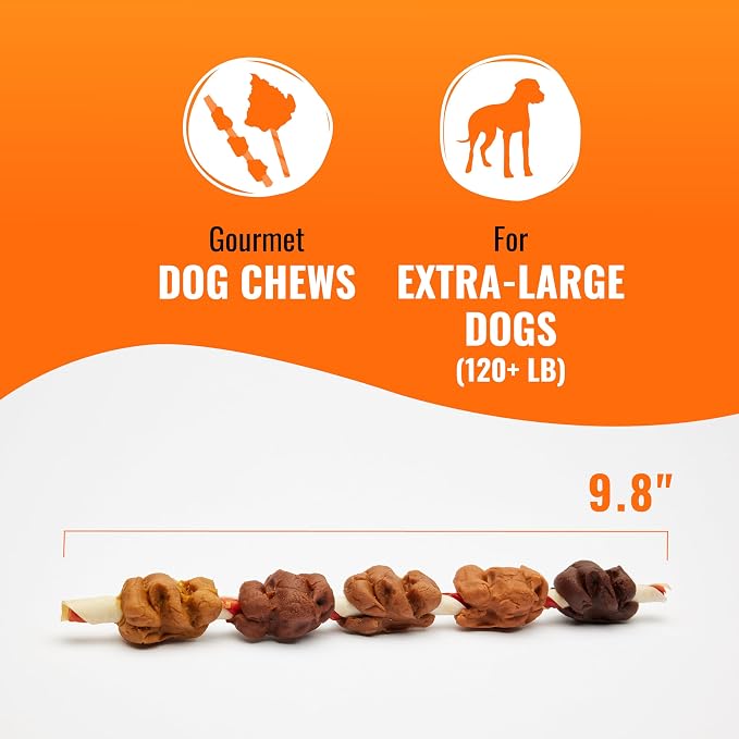 GOOD 'N' FUN Colossal Kabobs Long-Lasting Dog Treat for XL Dogs, 3 Count | Extra-Large Dogs 120+ lbs, Premium Chicken and Beef Hide Chew, Supports Dental Health and Mental Stimulation, For Adult Dogs
