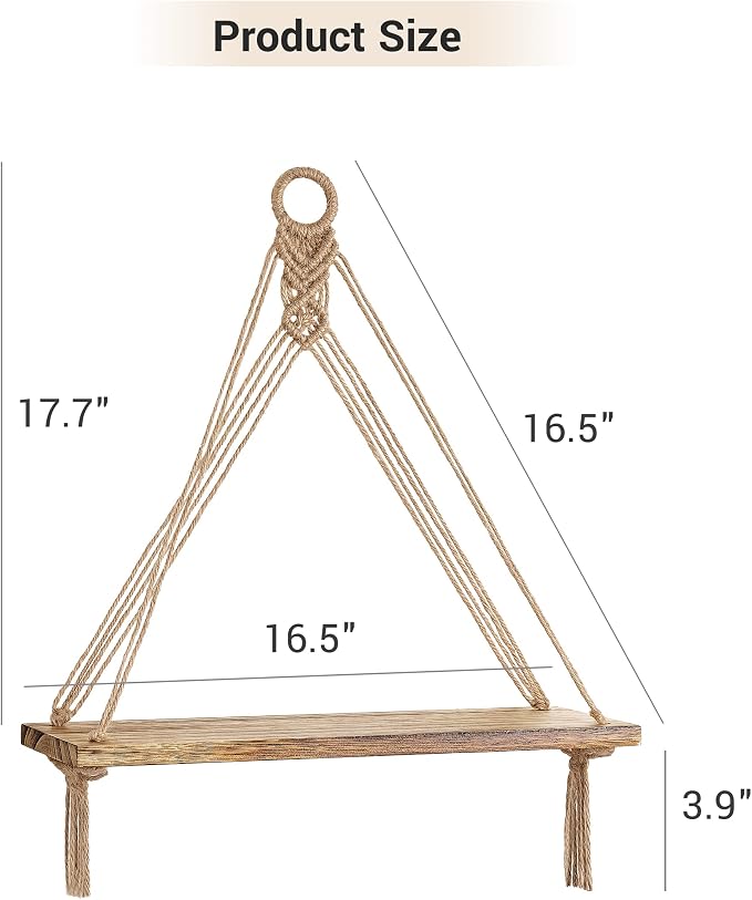 Mkono Macrame Hanging Shelves Boho Wall Decor Set of 2 Floating Wood Shelf | Cute Room Decor for Teen Girls Display Storage Shelves for Hanging Plant Photos Fit Bedroom Bathroom Living Room Nursery Dorm