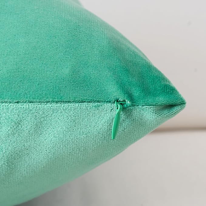 Velvet Decorative Throw Pillow Covers, Soft Square Cushion Case Home Decor for Living Room Couch Bed Sofa, Set of 2 Pack, Aqua Green, 18x18 Inch