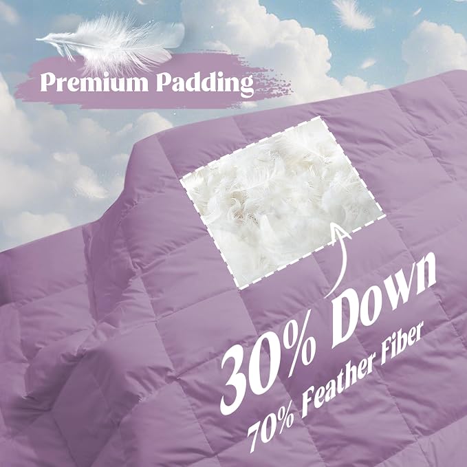puredown® Soft Feather Down Blanket Lightweight Packable Down & Feather Fill Blanket for Indoor and Outdoor Use, King Size Blankets, 88"X108", Lavender