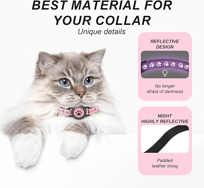 GPS Cat Tracker Collar (iOS & Android), No Monthly Fee GPS Dog Tracker Pink | Mini Bluetooth Smart Anti-Lost Pet Finder Tag Works with Apple Find My & Google Find Hub