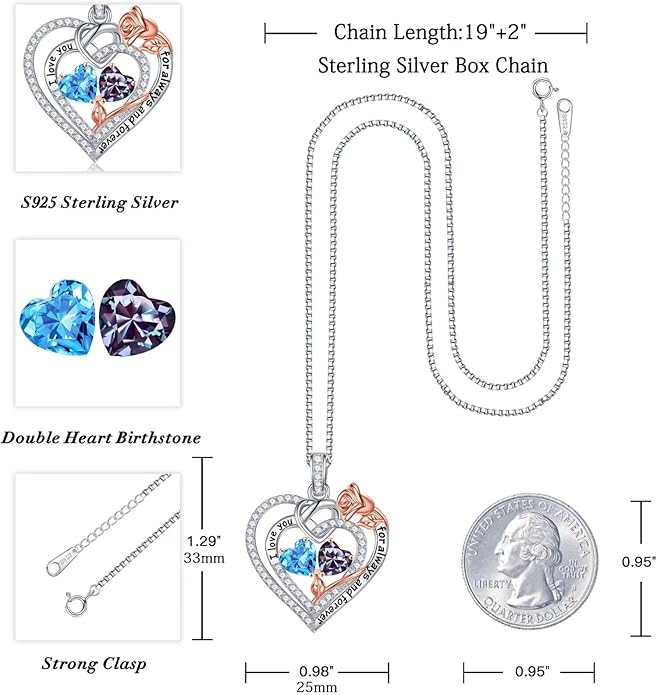 Iefil Valentines Day Gifts for Her Wife - 925 Sterling Silver Double Birthstone Necklace, Anniversary Birthday Gifts for Women, Jewelry Gift for Wife Girlfriend Mom Her