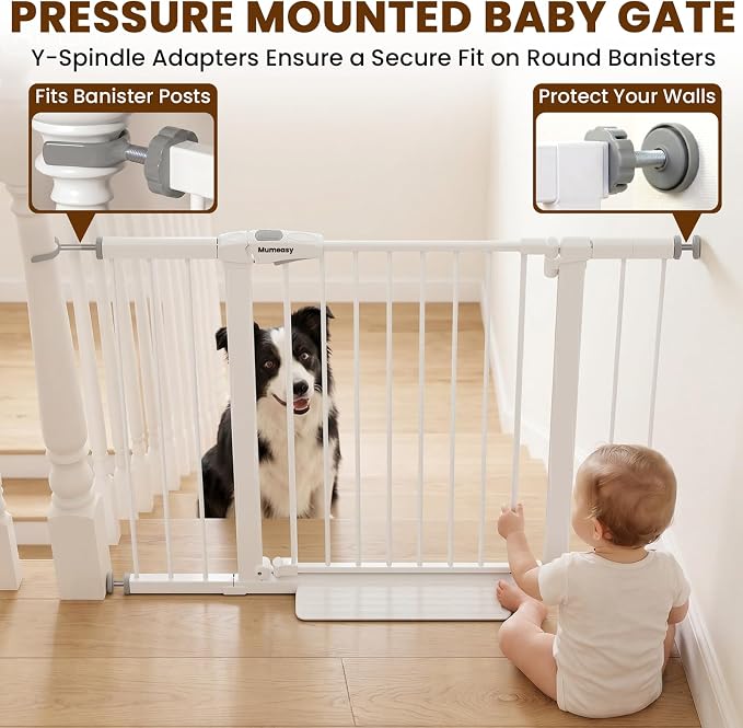 Mumeasy 29.7-46" Baby Gate for Stairs, Auto Close Dog Gate for Doorways