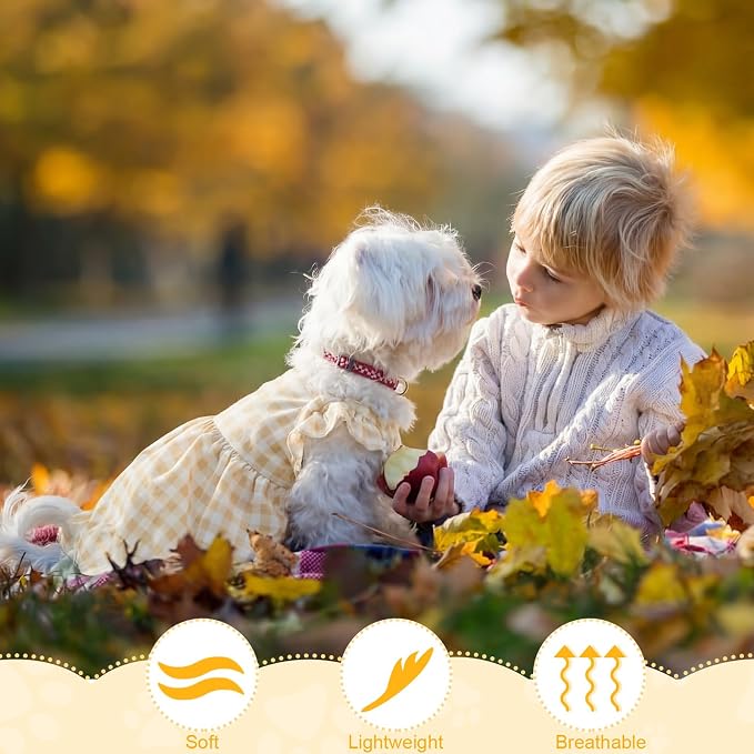 Abbylike 5 Pcs Dog Dresses for Medium Dog Girl, Yellow Summer Puppy Clothes | Floral Daisy Princess Bowknot Plaid, Cute Breathable Soft Dog Skirts Outfits, for Small Medium Pets Cats Female