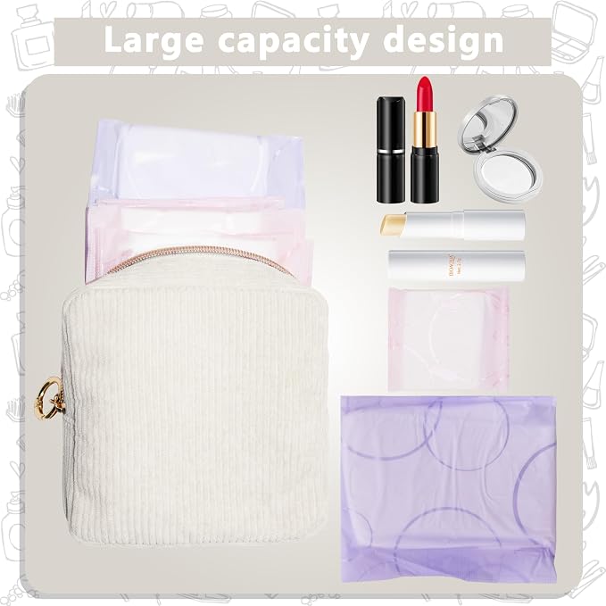 Period Bag for Girls, Corduroy Sanitary Napkin Storage Bag, Period Pouch & Tampon Holder, Feminine Care Organizer（ Beige）