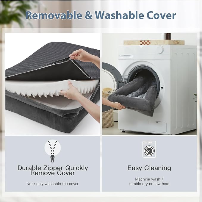 WNPETHOME XXL Extra Large Orthopedic for Senior Dog BedComfy Sleeping | Washable Waterproof Dog Couch with Removable Cover, Large Pet Sofa Bed with Bolster Sides for Relaxing Dark Gery 45x35 Inch