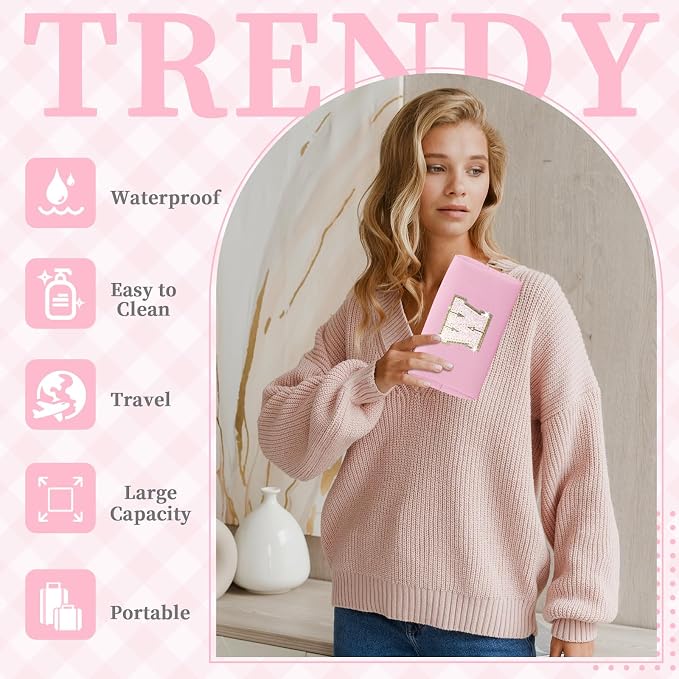 Small Personalized Initial A-Z Patch Makeup Bag,Pink Cute PU Leather Glitter Letter Cosmetic Bag for Teen Girls,Travel Toiletry Bag with Zipper,Preppy Monogrammed Birthday Gift for Daughter Niece W