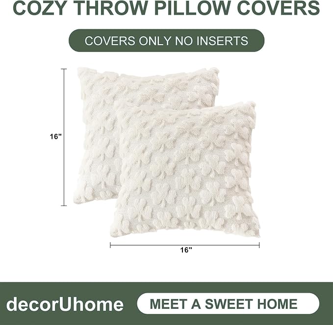decorUhome Faux Fur Throw Shamrock Cream White Pillow Covers 16x16 Set of 2 | Plush Soft Wool St. Patrick’s Day Throw Pillow Covers, Accent Modern Farmhouse Pillow Covers Holiday Decor for Sofa Bed
