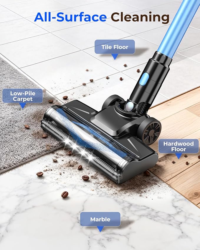 N8 Cordless Vacuum Cleaner,Lightweight Stick Vacuum with Powerful Suction,2200mAh Battery,40 Mins Runtime,Self-Standing, Rechargeable Vacuum Cleaners for Home Hardwood Floor Carpet Pet Hair (Navy)