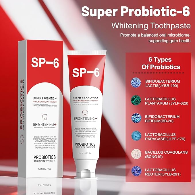 Qushen SP-6 Probiotic Toothpaste,SP6 Toothpaste for Whitening Teeth & Fresh Breath, 6 Probiotics Formula, Fluoride-Free, Enamel Safe, Natural Mint Flavor