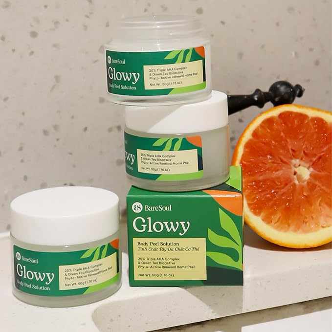 Glowy Body Peel - 25% AHA Exfoliating Body Scrub for Women - Improves Uneven Texture on Underarms, Elbows, Knees & Buttocks - Gentle Body Skin Care Products - 1.76 Oz | 50g