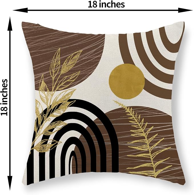 Boho Brown Pillow Covers 18x18 Set of 2 Brown Gold Leaf Tropical Decor Mid Century Throw Pillows Outdoor Bohemian Decorative Pillowcase Farmhouse Abstract Modern Cushion Case for Couch Sofa