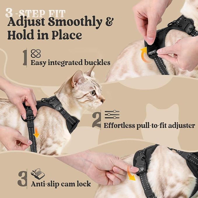 rabbitgoo Cat Harness and Leash, Easy-on with Neck Buckle, Black