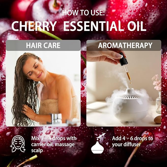 Cherry Essential Oil - Cherry Oil for Diffuser, 16 Fl Oz(480ml) | Candle Making, Soap Making, aroma, Strong Scent, Pure, Natural, Home Fragrance, Massage, Large Bottle
