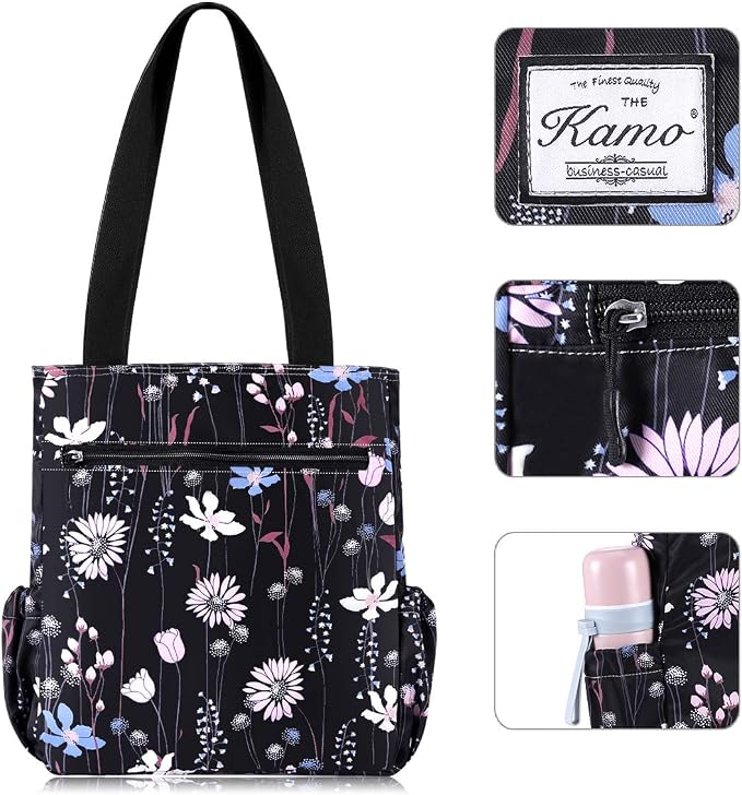 KAMO Floral Tote Bag - Waterproof Lightweight Handbags Travel Shoulder Bag for Hiking Yoga Gym Swimming Travel Beach