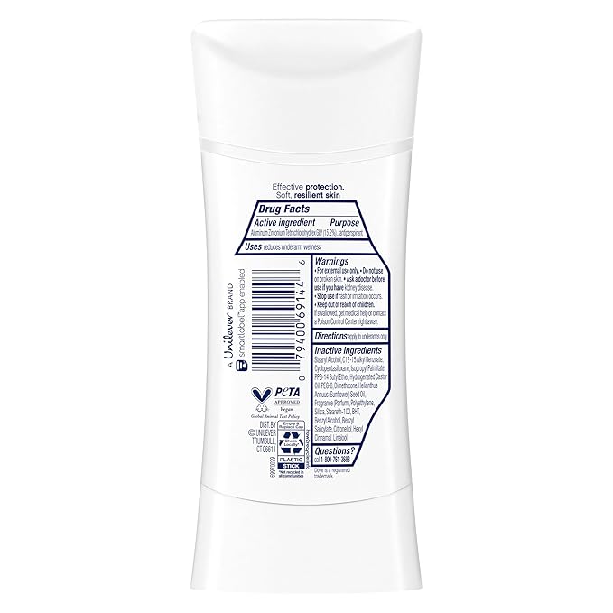 Dove Advanced Care Antiperspirant Deodorant Stick Rejuvenate 4 Count to help skin barrier repair after shaving by boosting skin's ceramide levels 72-hour odor control for soft underarms 2.6 oz