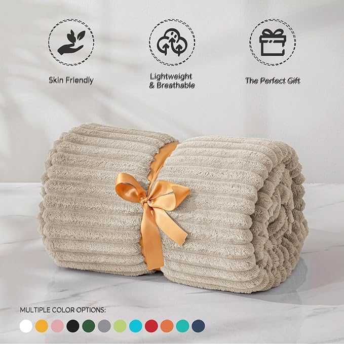 BEDELITE 3D Ribbed Jacquard Linen Full Size Blankes for Bed, 84x90 Inch | Soft Warm Decorative Fluffy Blanket, Cozy Fuzzy Lightweight Plush Fleece Throw Blankets for Bed, Room Decor, Gift for Women