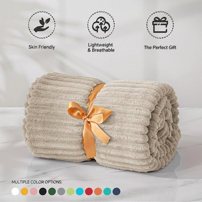 BEDELITE 3D Ribbed Jacquard Linen Blankets Queen Size for Bed, 90x90 Inch | Soft Warm Decorative Fluffy Blanket, Cozy Fuzzy Lightweight Plush Fleece Throw Blankets for Bed, Room Decor, Gift for Women