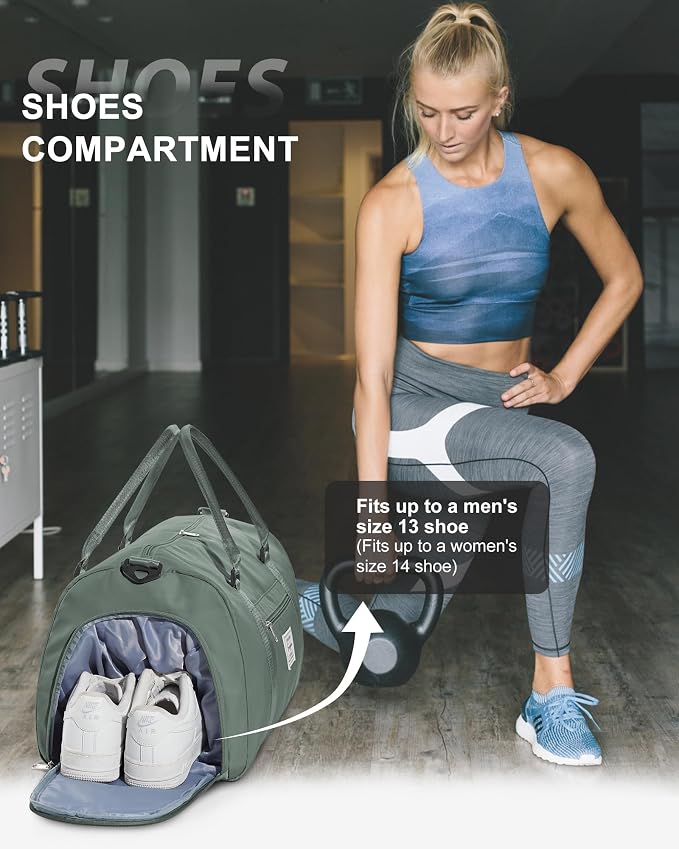 Gym Bag Womens Mens with Shoes Compartment Travel Duffel Bag for Women for Plane Sport Gym Tote Bags Swimming Yoga Weekend Overnight Carry on Bag Hospital Holdalls 4Pcs Set Dark Green