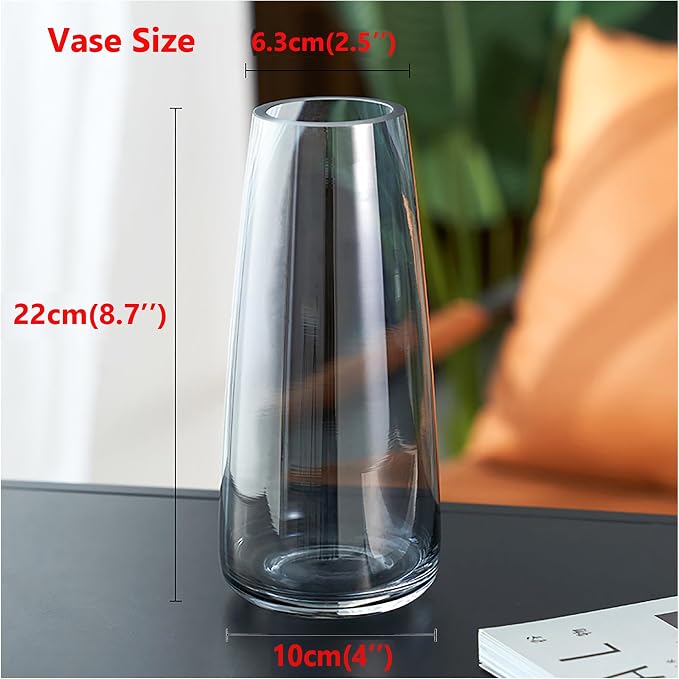 FANTESTICRYAN Modern Glass Vase, 8.7''H Decor Flower Vases, Crystal Grey | Crystal Black Colored Vase Fresh/Faux Floral Vases, For Home Office Table Centerpiece Decor Housewarming Gift for Lover