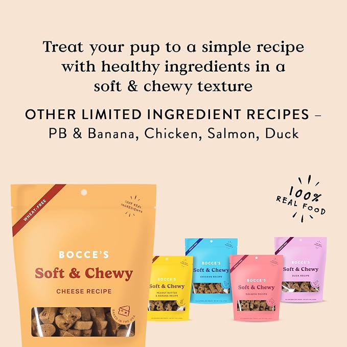 Bocce's Bakery Cheese Flavor Soft & Chewy Dog Treats, 6 oz | Oven Baked, Wheat-Free Everyday Dog Treat Cookies - Made with Real, Limited Ingredients and Baked in The USA