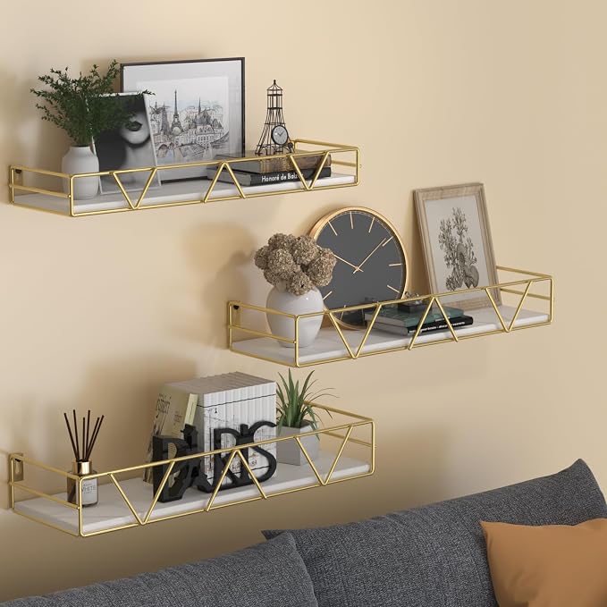 Floating Shelves Set of 3, Wood Wall Shelf, Farmhouse Shelf for Bedroom | Wall Mounted Floating Shelf for Living Room, Bedroom, Bathroom, Kitchen, Office