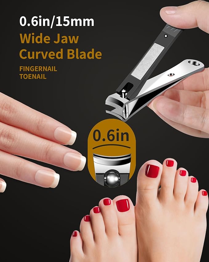 Large Nail Clippers, 15mm Ultra Wide Toenail Clippers, Stainless Steel Fingernail Clipper Built in Nail File, Curved Blade Toe Nail Cutter Trimmer for Men or Women