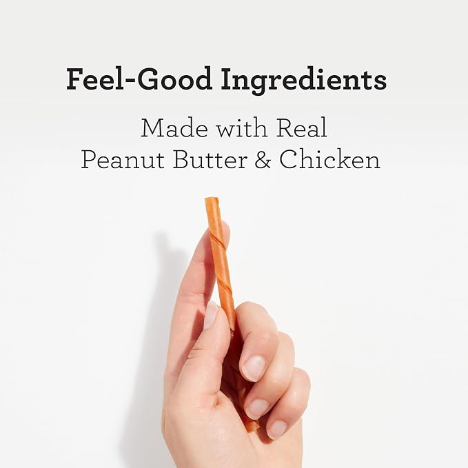 DreamBone Peanut Butter Twist Sticks Rawhide-Free Dog Treats, 50 Count | Daily Chew, Digests Safely and Completely, Made With Real Protein, Chicken, Peanut Butter and Veggies, For Adult Dogs