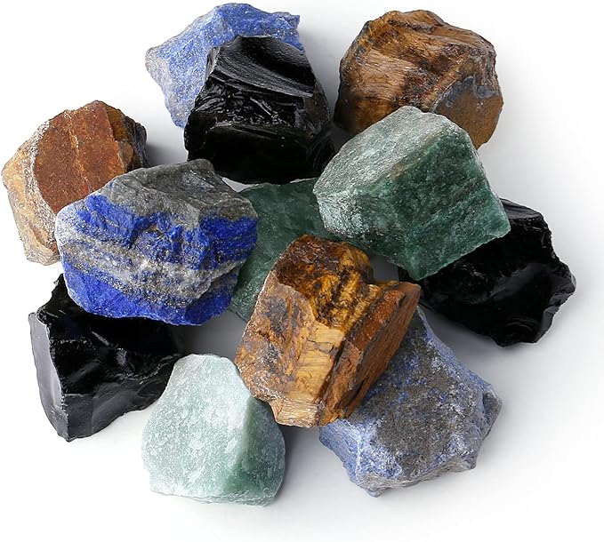 LAIDANLA Bulk Mixed Stone Set 2" Large Raw Crystals Lapis Lazuli Obsidian Natural Rough Stones Crystals Healing Gemstones for Reiki Healing Tumbling Rocks 4PCS 0.55lb