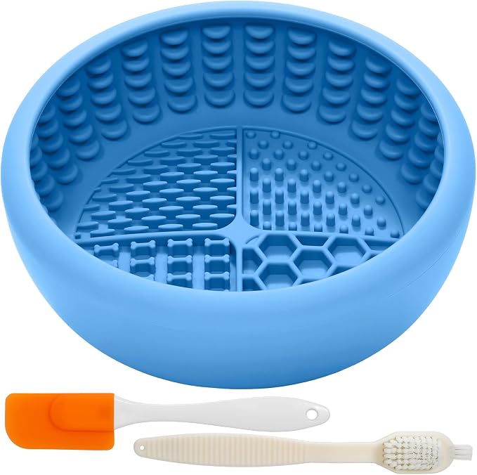 Dog Lick Bowl with Brush and Scraper, Anxiety Relief Lick Mat for Dogs, Non-Slip Freeze Licking Bowl Enrichment Puzzle Feeder for Distraction, BPA Free Silicone, Dishwasher Safe