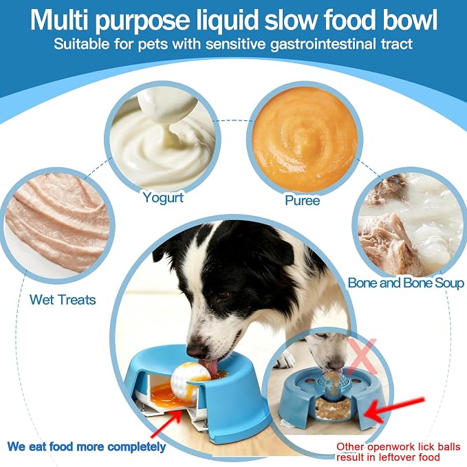 Dog Lick Bowl with Rolling Ball, Slow Feeder Lick and Roll Bowl for Dogs Liquid Treat, Dog Licking Bowl for Yogurt & Broth 350ml Large Capacity Non-Slip Base, Daily Meal & Post,Patent Pending(Black)