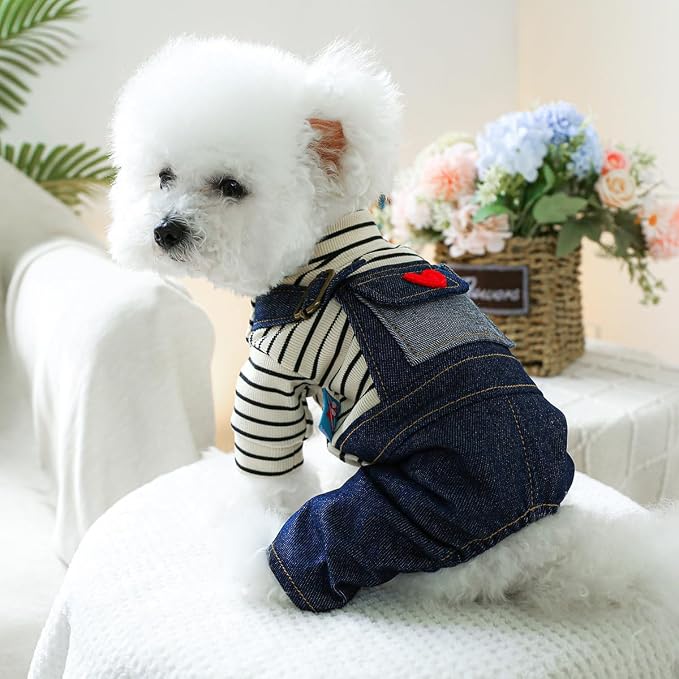 Dog Stylish Overalls Comfortable Puppy One Piece Outfits Summer Bib Overalls for Small Dogs Cute Pet Jumpsuit Onesie Chihuahua Yorkies Birthday Holiday Clothes Costume