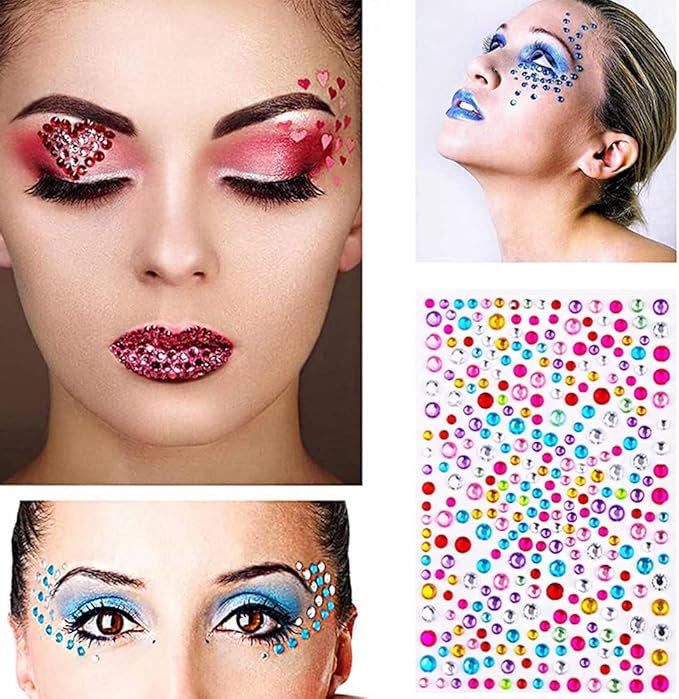 1575 Pieces Eye Face Gems Self-Adhesive Rhinestone Stickers for Makeup, Rainbow Glitters Jewels Face Stickers, for DIY Nail Body Accessories