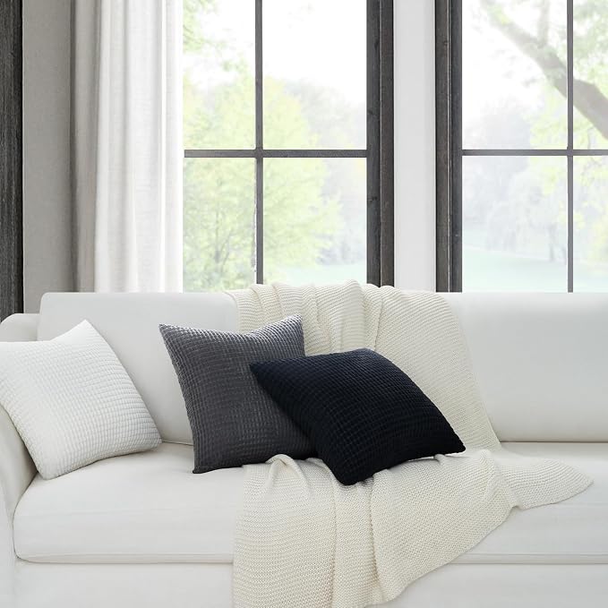 Topfinel 4 Packs Black and White Decorative Throw Pillow Covers 16x16 Inch for Living Room Couch Bed Sofa, Boho Western Farmhouse Home Decor, Square Soft Moss Corduroy Fall Cushion Case 40x40 cm