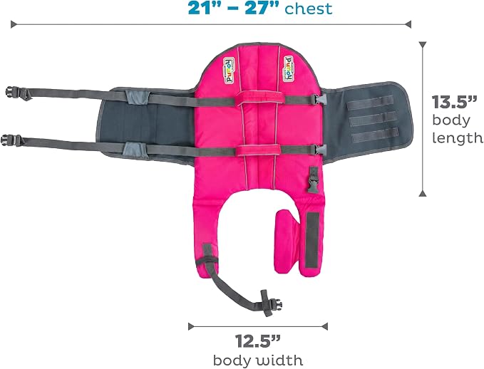 Outward Hound Granby Splash Dog Life Jacket, Life Vest, Pink, Medium | Max Buoyancy, Adjustable Fit, Head/Neck Support, Rescue Handle, Reflective, Swimming & Boating, Medium Dogs (21–27" Girth)