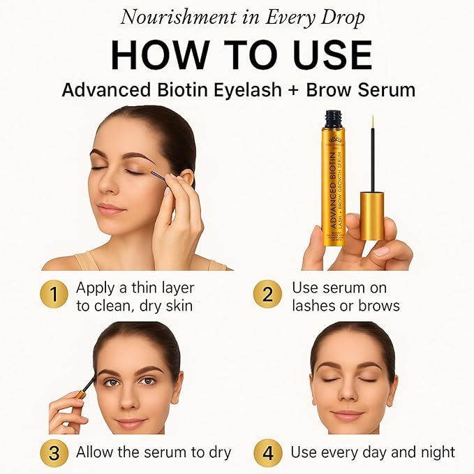 Advanced Biotin Eyebrow Eyelash Boosting Serum Ultimate Growth Serum with Hyaluronic Acid - Dermatologist Approved for Thin lashes, Patchy & Over-Tweezed Eyebrows - Fast Absorbing 10ml