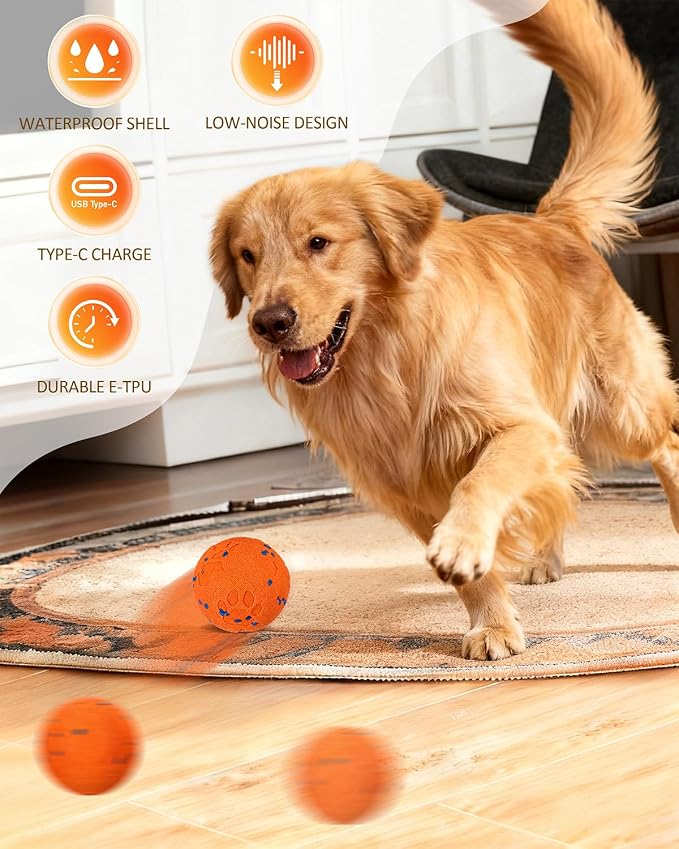 Interactive Dog Ball for Large Dogs, Self Moving Toy with Bouncing & Vibrating, 3.1" Chew-Resistant E-TPU, Indestructible, IPX7 Waterproof, Low Noise, Gift Bag – Perfect for Medium/Large Breed Dogs