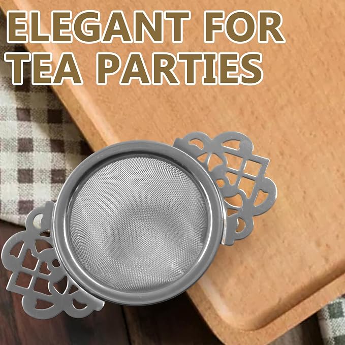 4 Pack Fine Mesh Tea Strainers with Drip Bowls, Stainless Steel Loose Leaf Tea Filter, Double Wing Handles for Mugs & Cups 2.5-4 Inch Mouth, Silver