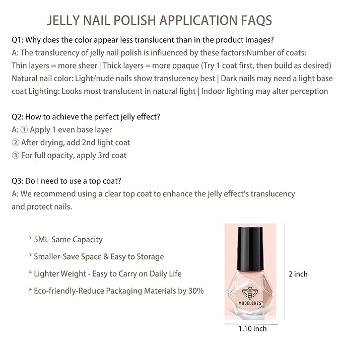 modelones Jelly Nail Polish of 6 Colors Valentines Sheer Nude Mini Nail Polish Set Red Pink Brown Quick Dry Spring Summer Fingernail Polish for DIY Nail Art Salon Home Gift for Women Girl