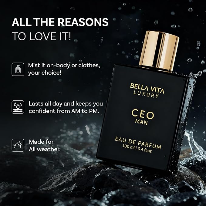 Bellavita Luxury CEO MAN Eau de Parfum | 100 ml (3.4 fl.oz.) | Perfume for Men | Mandarin, Lemon, Lavender, and Vetiver Notes | Long Lasting Men's Fragrance