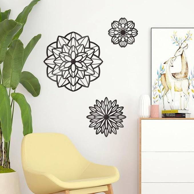 Zzbakress 3 Pcs Metal Flowers Wall Art Bathroom Wall Decor (Black Modern) | Farmhouse Flower Bathroom Decor Wall Decorations For Bathroom, Living Room, Office, Kitchen, Hallway And Outdoor