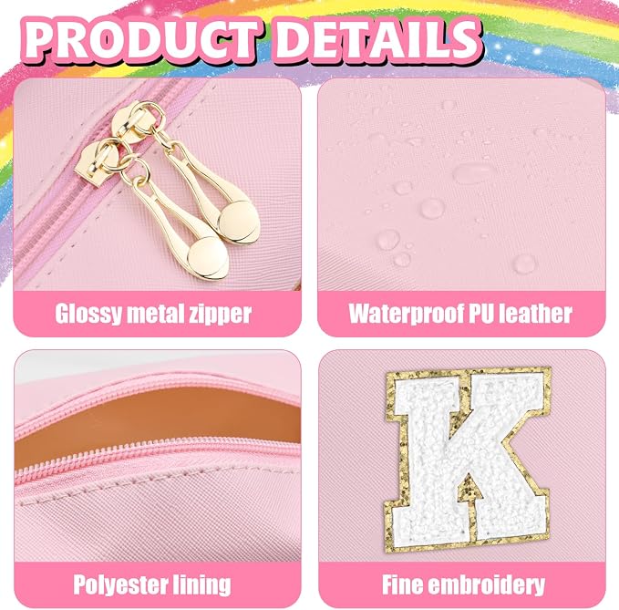 Initial Makeup Bag, Personalized Preppy Letter Monogram Cosmetic Bag | Waterproof PU Material, Compact Size, Large Capacity 7.09 x 2.95 x 3.94 in, Surprise Gift for Daughters and Teens