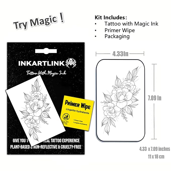 INKARTLINK Semi Permanent Tattoo, Temporary Tattoo, Beautiful and Realistic Design, Fun Tattoo Experience, Cruelty-free, Non-reflective, Waterproof (Flower 11)