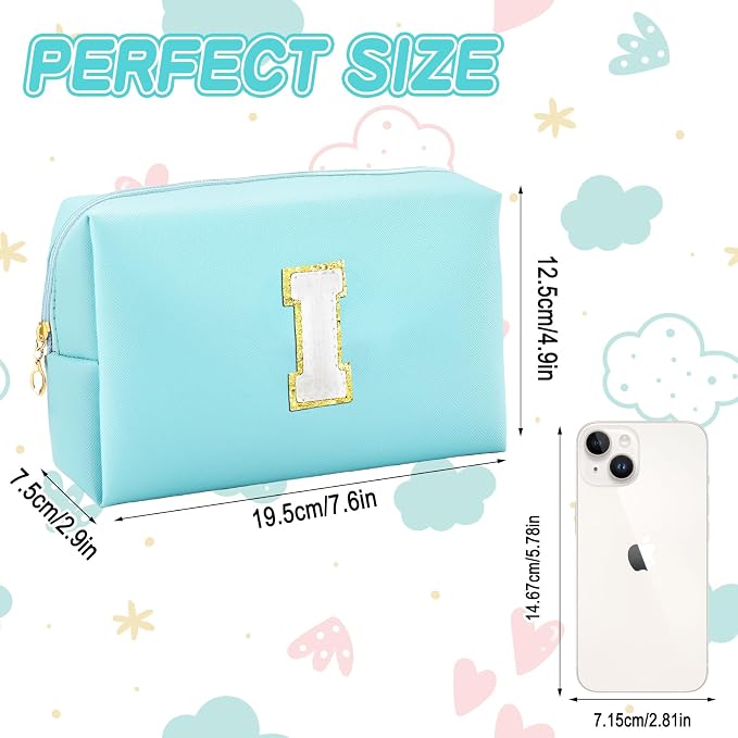 URSKYTOUS Gifts for Girls Initial Makeup Bag Personalized Cosmetic Bag with Zipper Cute Travel Toiletry Bag Waterproof PU Preppy Makeup Pouch Birthday Gift for Teen Girls Women(Blue I)