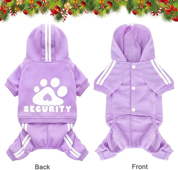 Dog Hoodie Security Clothes 4 Legs Jumpsuit Sweatshirt Hoodies Soft & Warm Dog Outfit Pullover Dog Winter Clothes Sweater for Small Medium Large Dogs Cats (Purple, Small)
