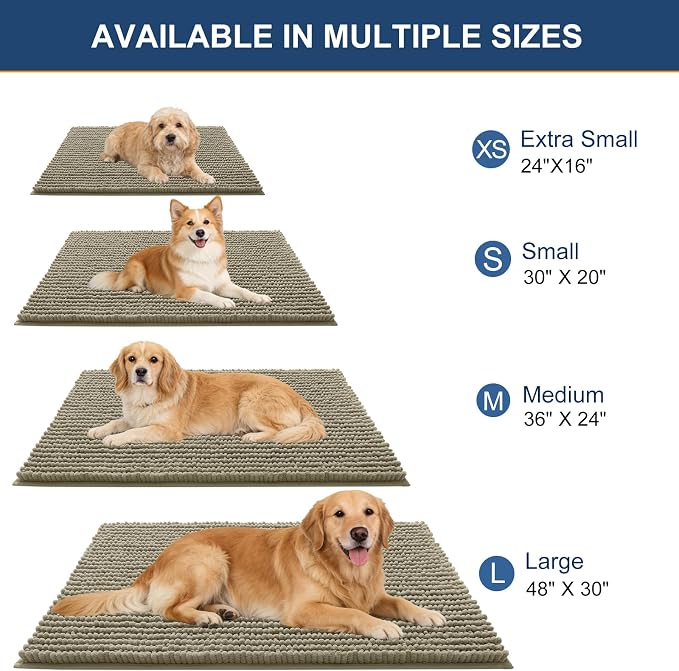 OLANLY Dog Door Mat for Muddy Paws 36x24, Extra Absorbent Chenille Mud Mat | Warm Taupe, Absorbs Moisture and Dirt, Non-Slip Machine Washable Doormat, Quick-Drying Indoor Entryway Floor Mat for Dogs