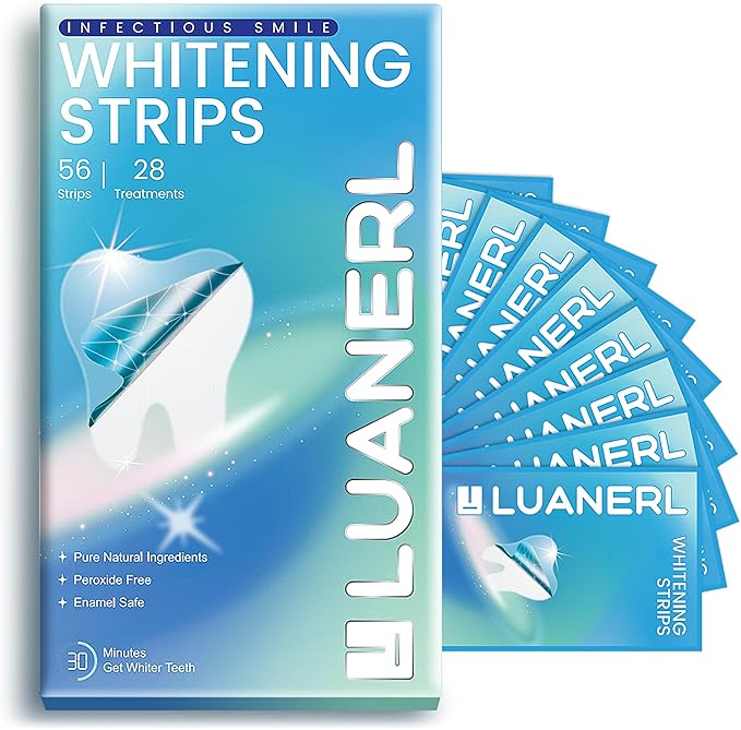 luanerl Teeth Whitening Strips 56 Strips - 28 Treatments,Peroxide & Sensitivity Free,Enamel Safe with Soothing Natural Ingredients for Deep Stains Removal