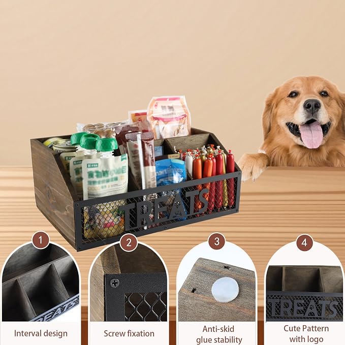 Geyecete dog treat jar dog treat container for countertop Dog Treat Container Wooden grid snack storage box trapezoid cat treat jar Desktop treat bar