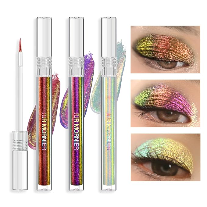 Multichrome Liquid Eyeshadow Set,3 Colors Multi-Dimensional Eye Liner Makeup,High Pigment Waterproof Metallic Eye Shadow,Ultre Fine Tip Glitter Eyeshadow (101+102+103)